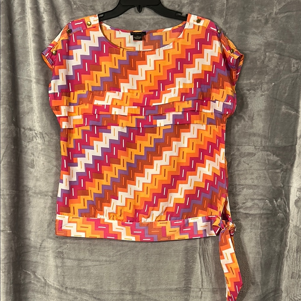 Nue Options Colorful Graphic Tie Blouse